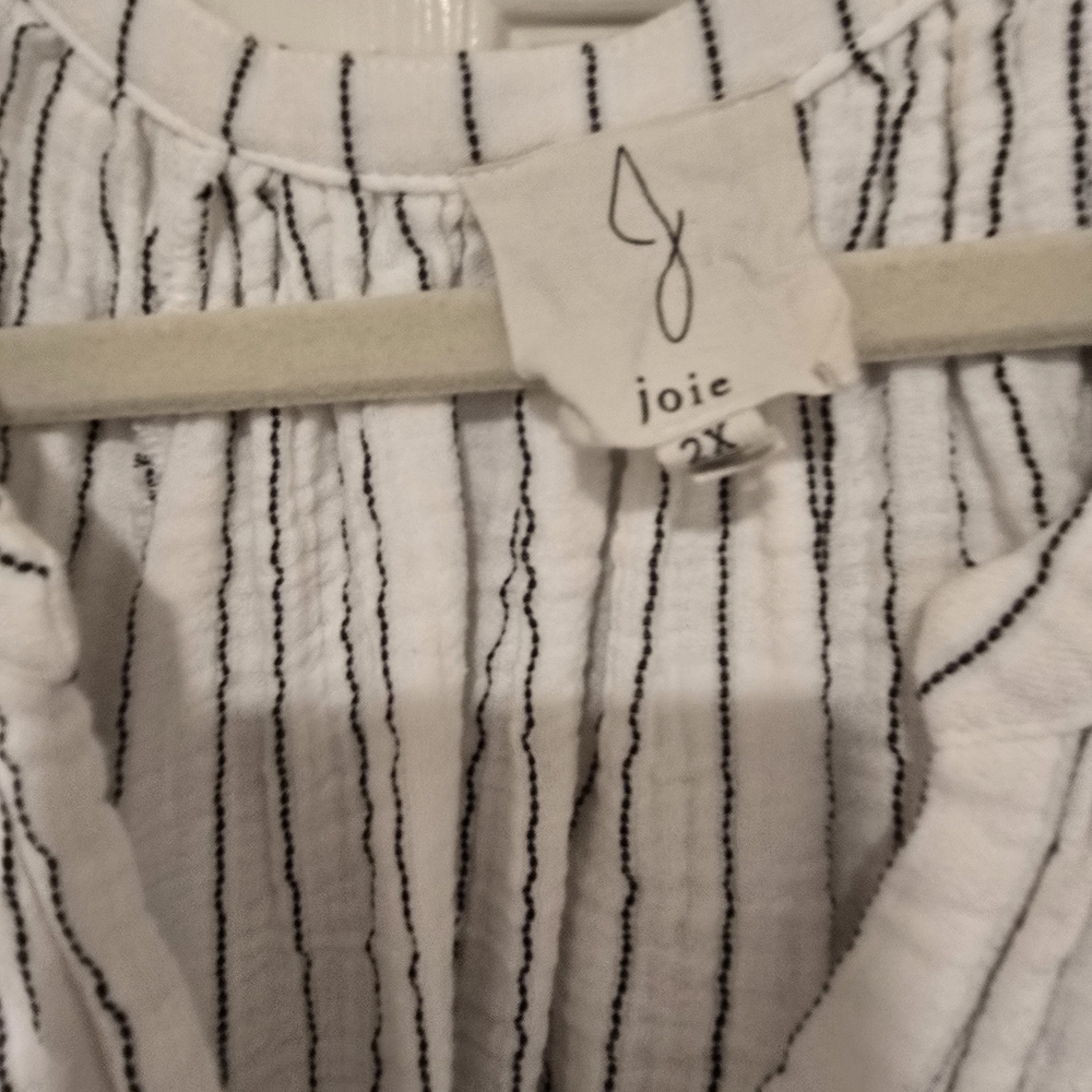 Joie White and Black Cap Sleeve Striped Blouse 2x NWOT
